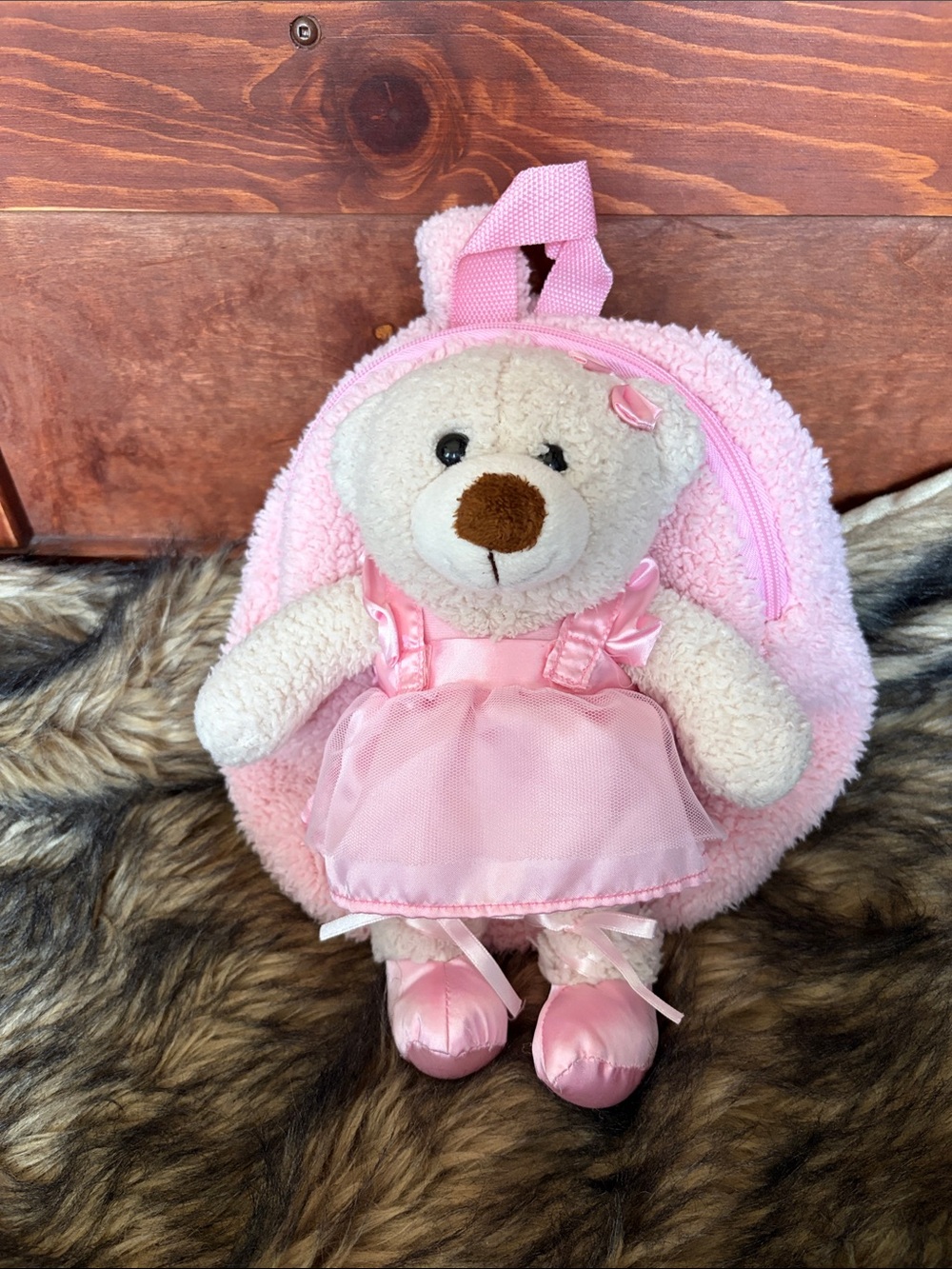 Toddler Girls pully Backpack Soft Pink With removable Ballerina teddy bear